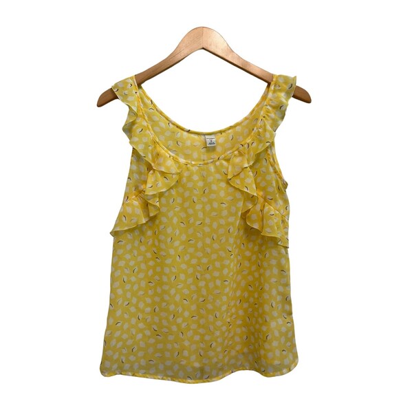 Old Navy Tank Top Ruffle Yellow Floral Scoop Neck Sleeveless Lightweight Flowy S - Picture 1 of 9